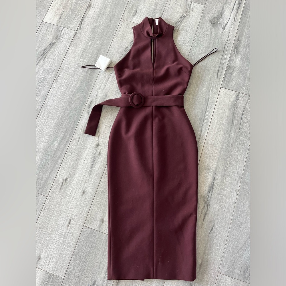 Cinq A Sept Mock Neck Belted Maroon/Burgundy Juniper Midi Dress size 2